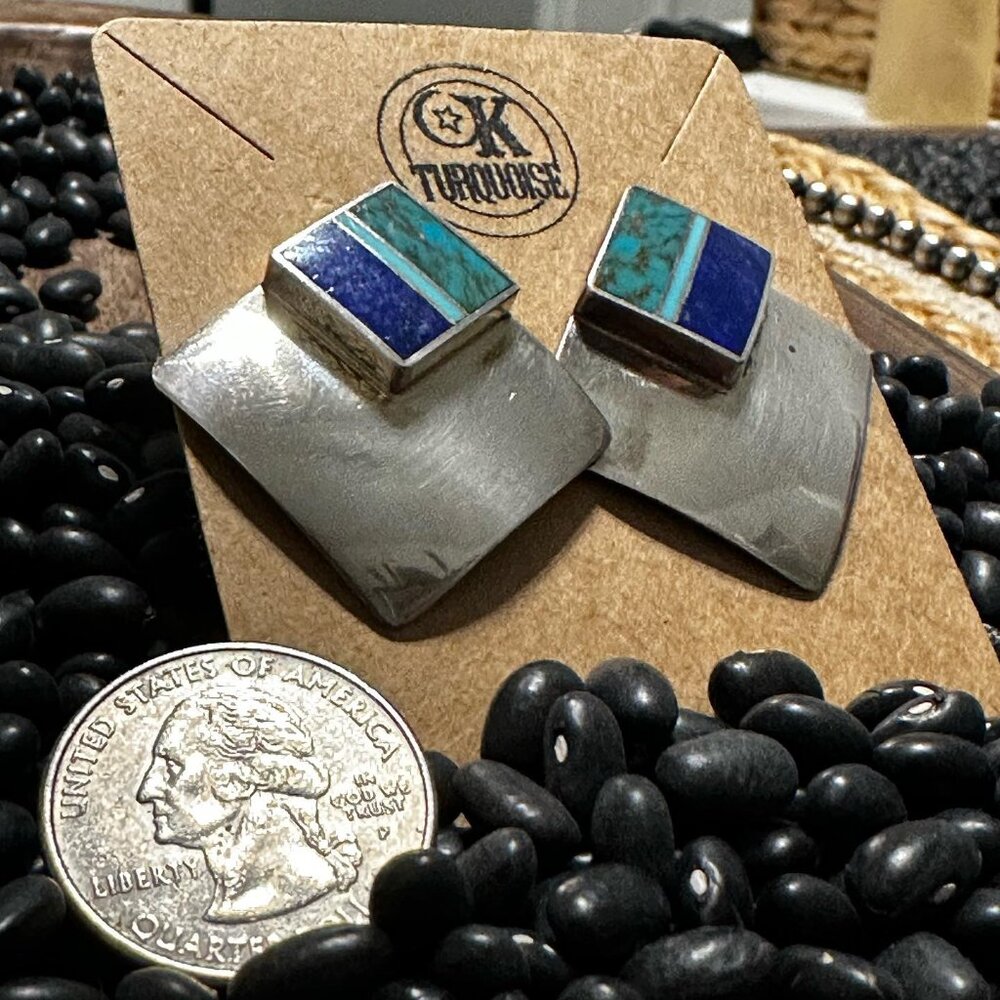 Ray Tracey and Knifewing Segura Sterling Silver Turquoise Lapis Post Earrings